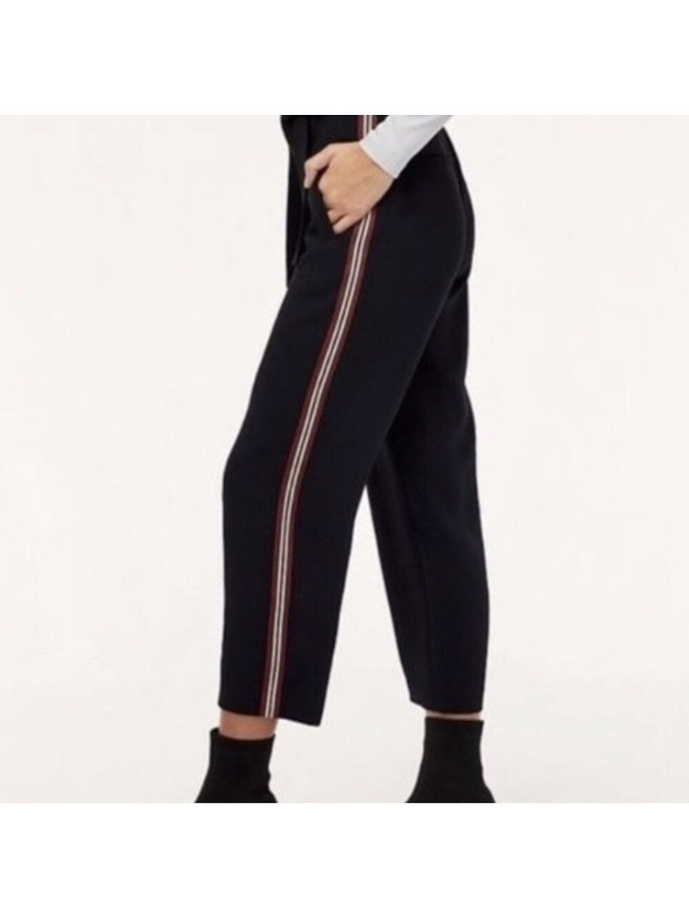 Wilfred Aritzia Black Cropped ankle length stripe black casual pants size 0